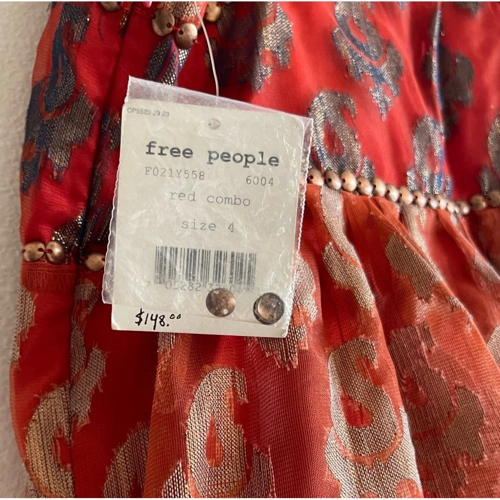 Free People Mini Dress Red Bronze Metallic Sleeveless Dress NWT SZ 4 - Picture 11 of 14